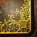 Flower tray in screen-printed sheet metal cracked effect