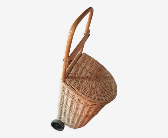 Chariot de course en rotin osier vintage