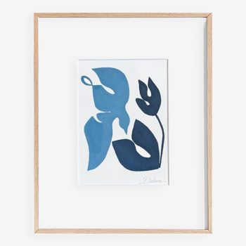 Bird and flower (greyblue and darkblue) — original limited edition painting by Deleine