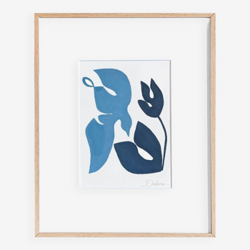 Bird and flower (greyblue and darkblue) — peinture originale en édition limitée par Deleine