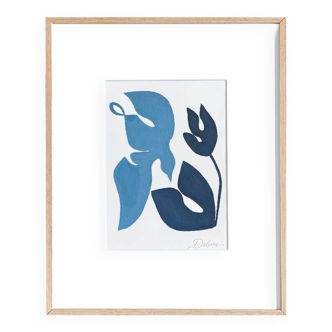 Bird and flower (greyblue and darkblue) — original limited edition painting by Deleine