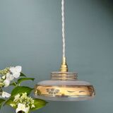 Vintage frosted glass pendant lampshade with gold frieze