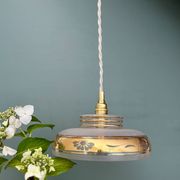 Vintage frosted glass pendant lampshade with gold frieze