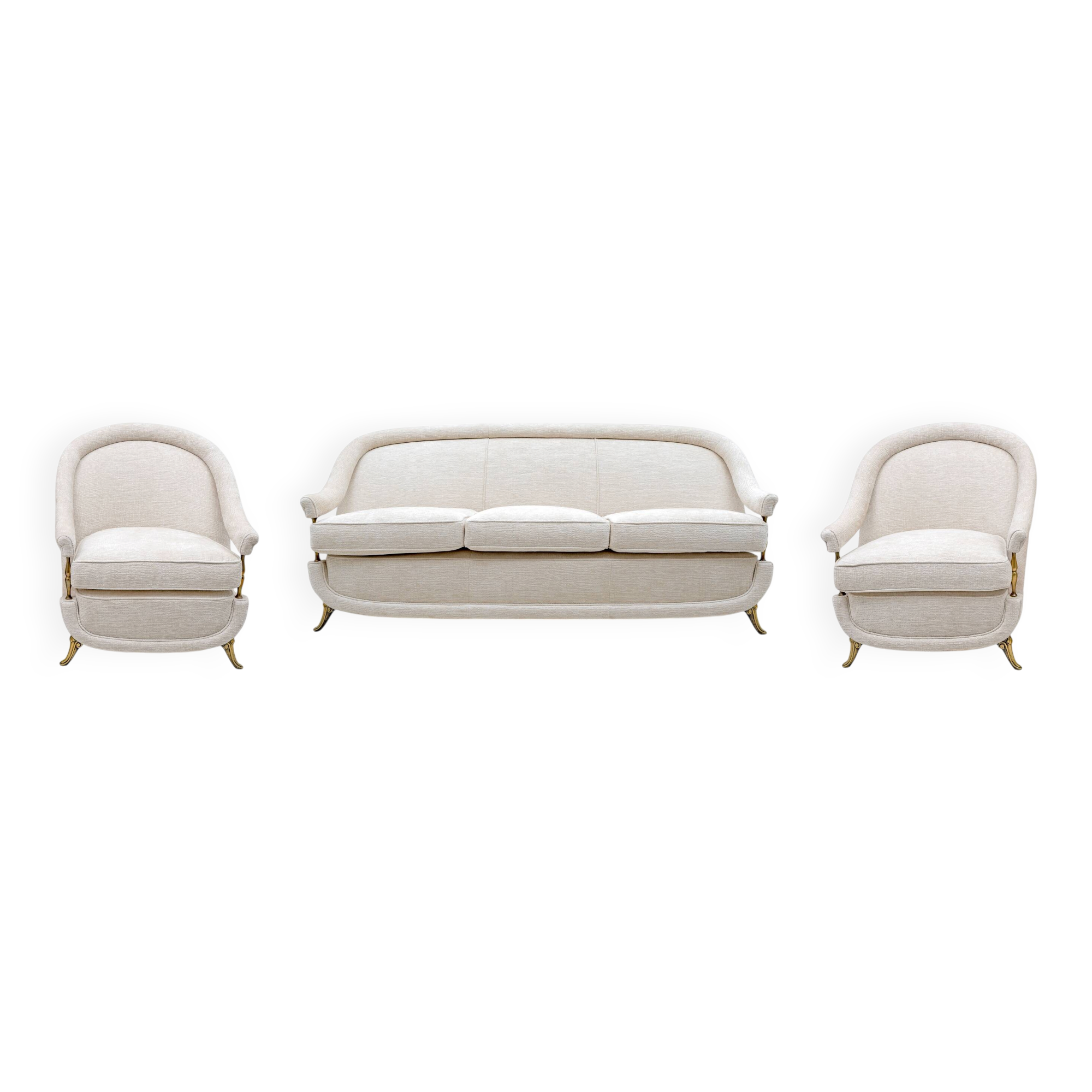 French Art Deco Sofa and two Armchairs, 1950s.
