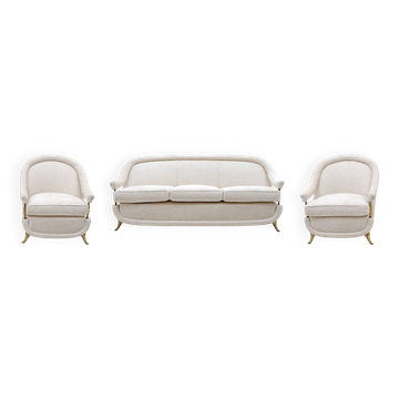 Canapé Art Déco français et deux fauteuils, années 1950.