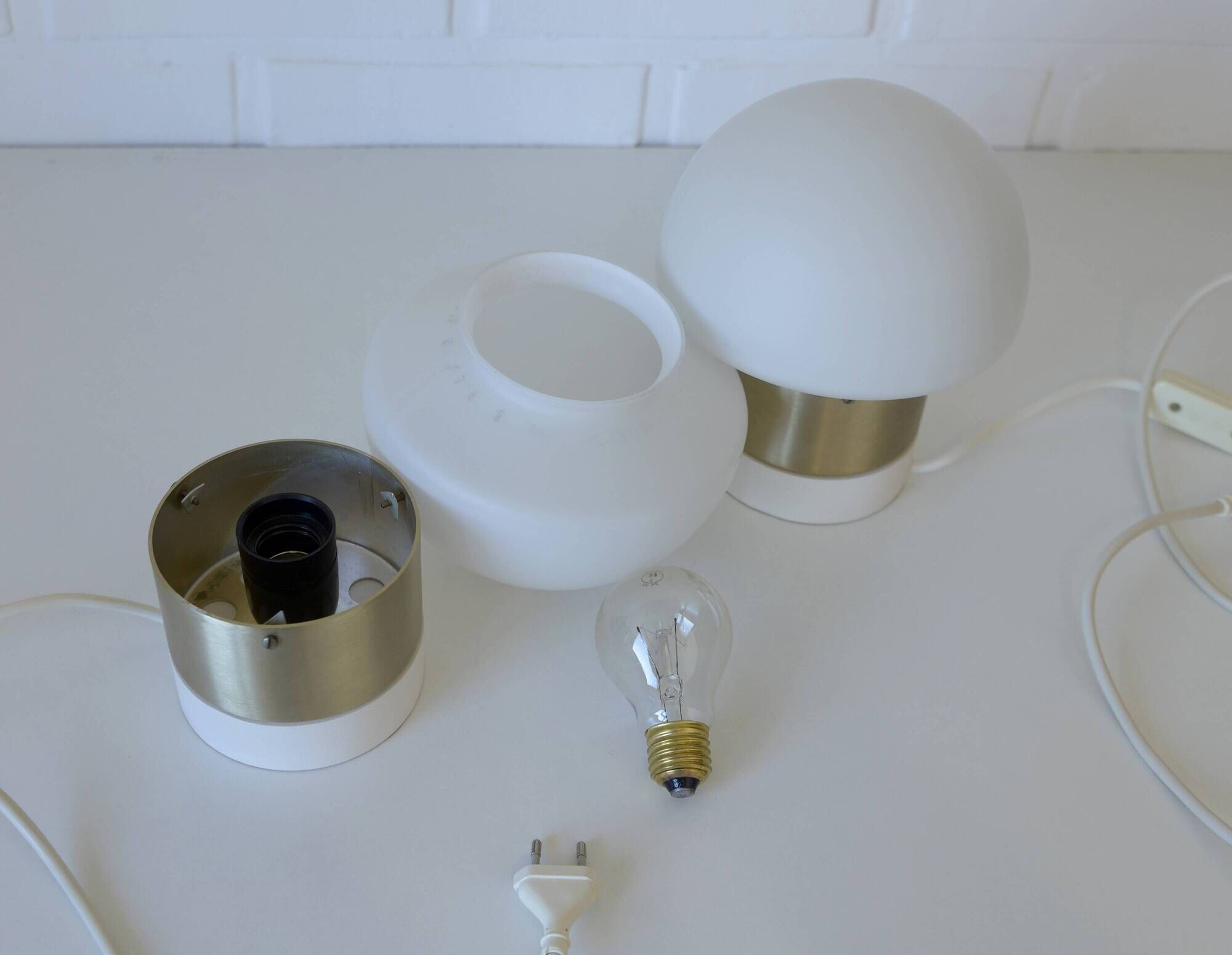 Pair of Mid Century Modern Bedside Lights Mushroom Milk Glass Lamps