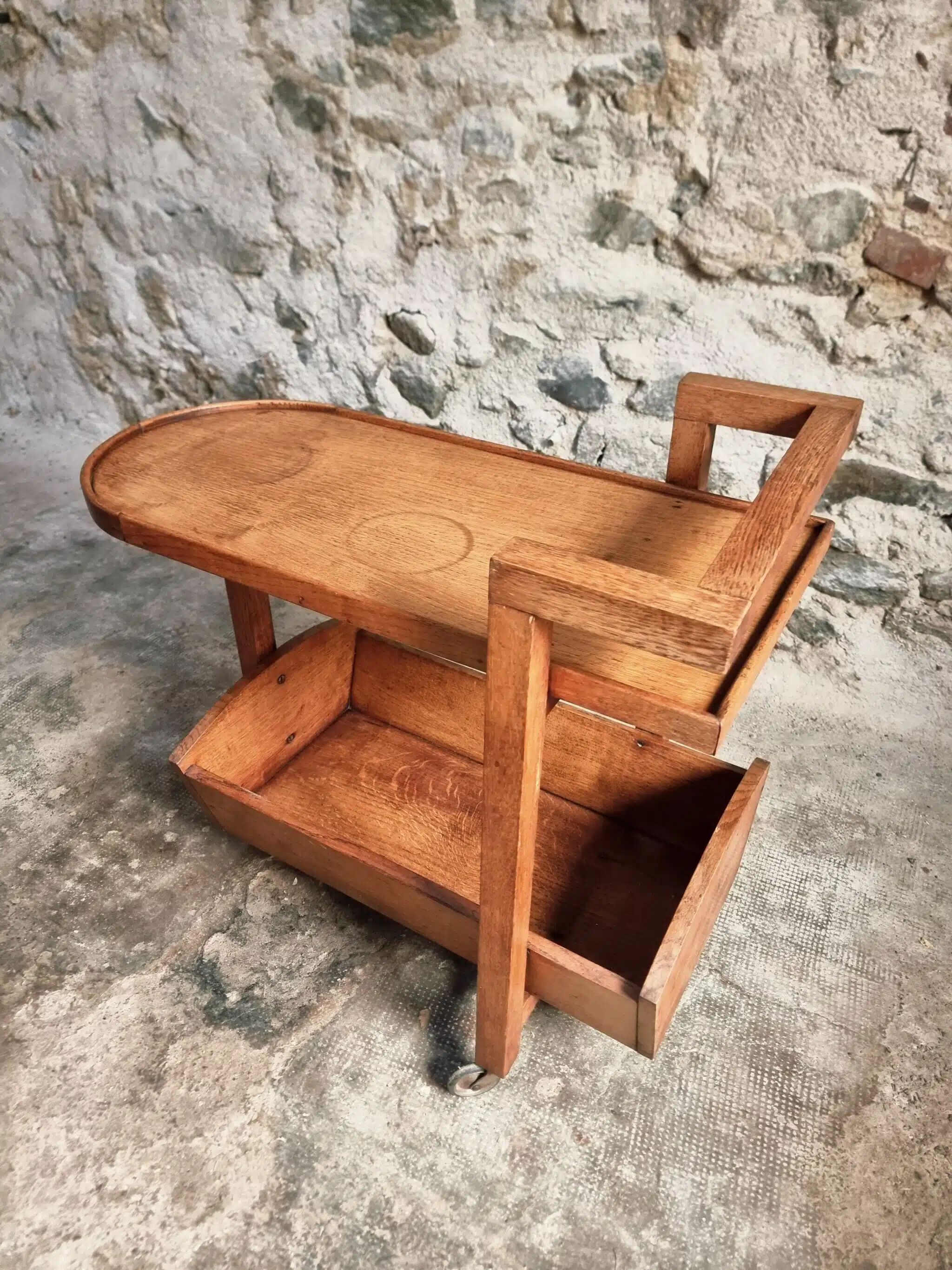 Vintage oak bar cart – France, 1950s