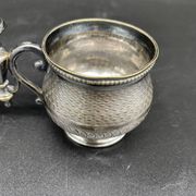 Double salt dish, silver metal, round base, socket, engraved decor, table decoration, chic, hallmark