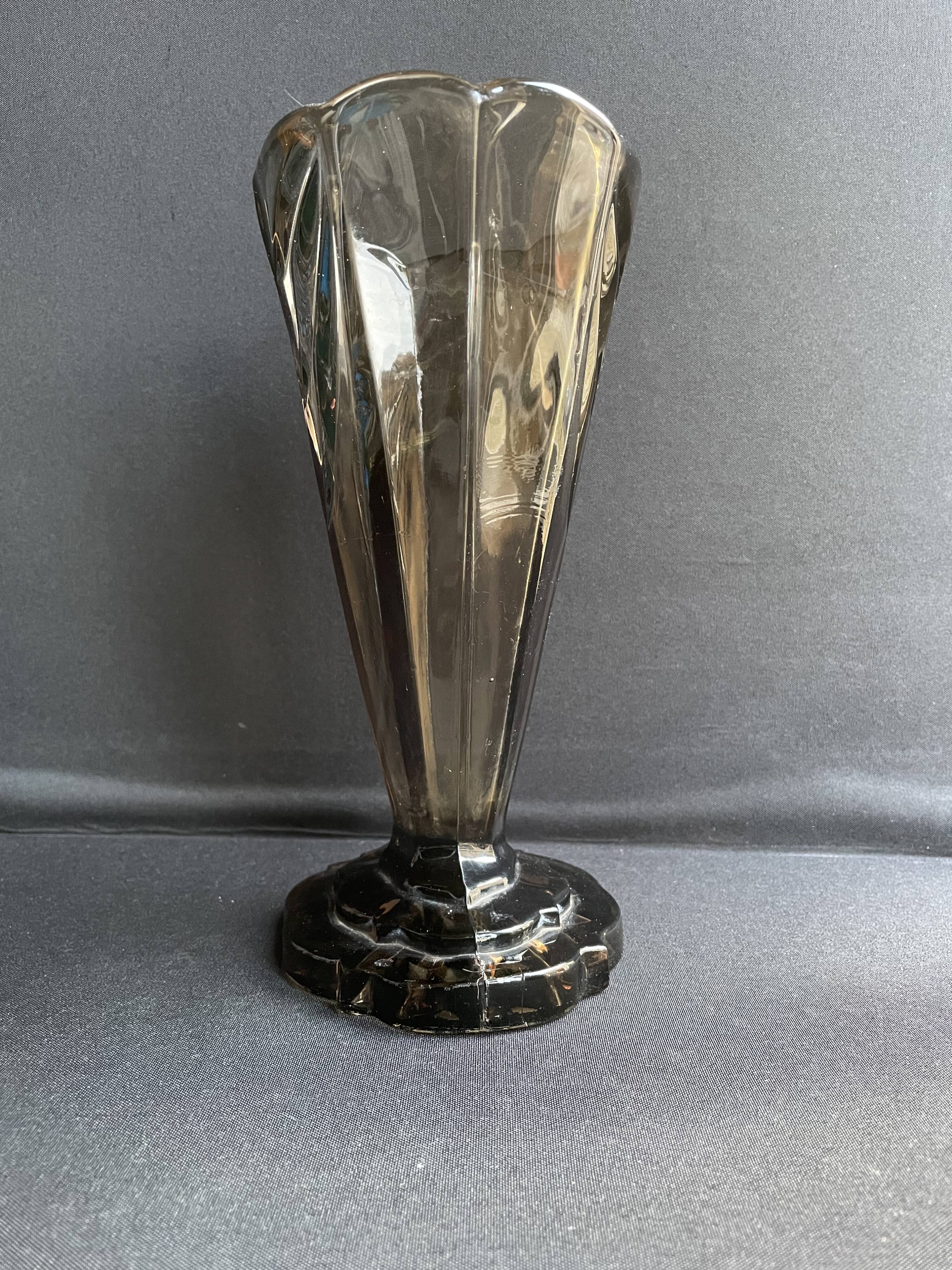 Art Deco smoked glass vase