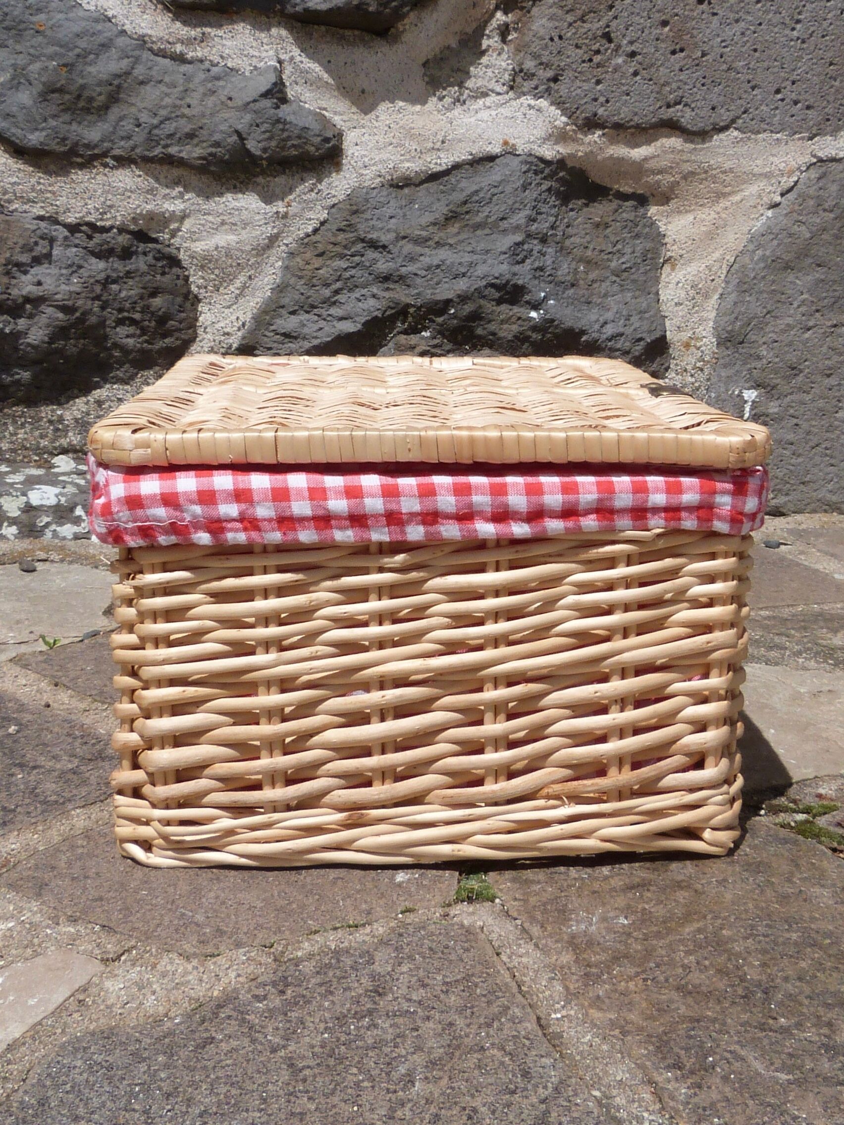 Wicker basket with gingham fabric