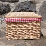 Wicker basket with gingham fabric