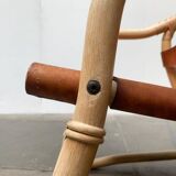 Mid-century safari lounge chair in bamboo and Danish leather, 1960s.