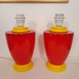 Pair of red and yellow lamp bases from the 80s