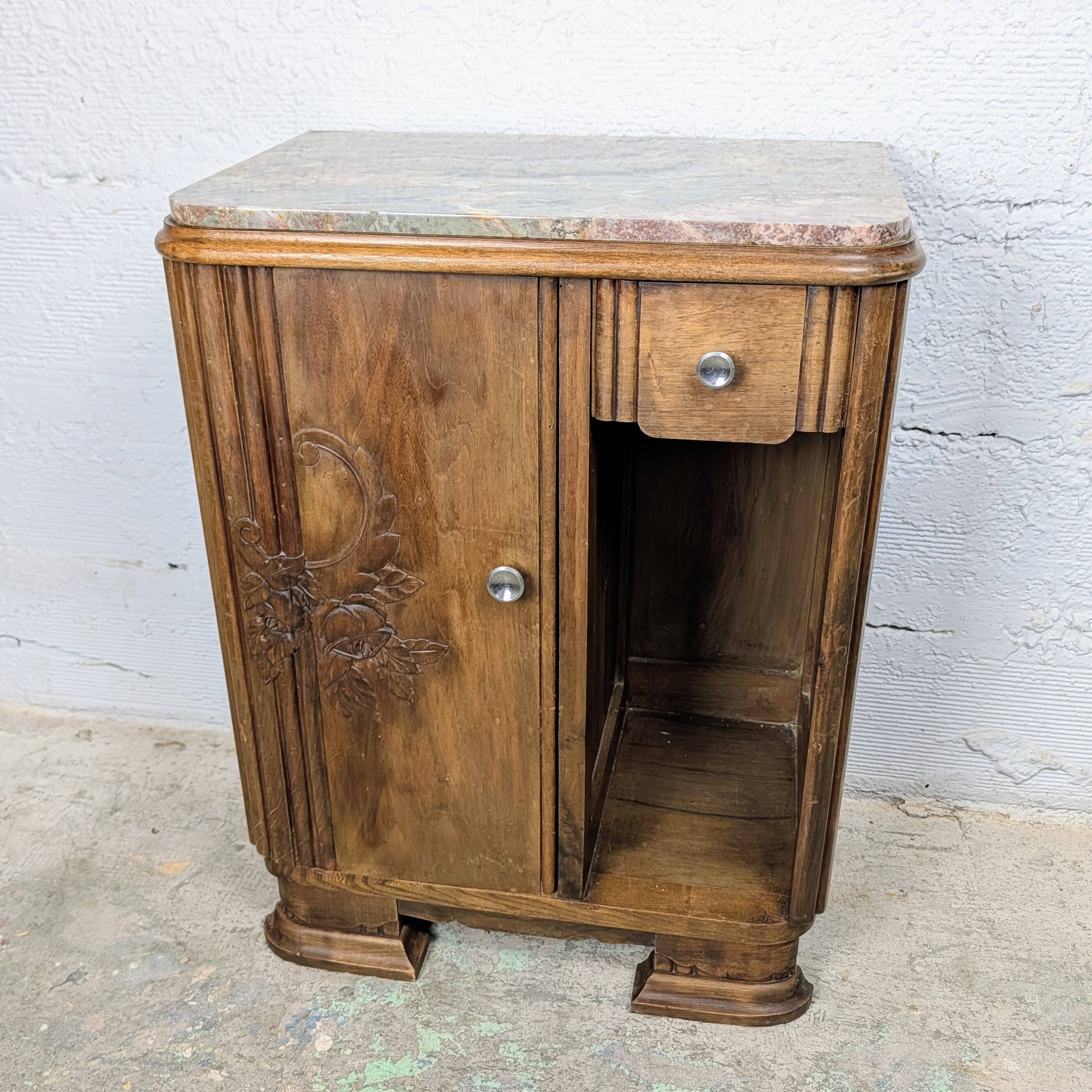 Art Deco bedside table in wood and marble