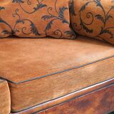 Luxurious 2.5-seater sheep leather sofa with fabric cushions in English style