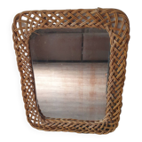 large vintage mirror in woven rattan 66 86 cm with some defects