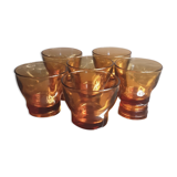Lot 6 cups of amber smoked glass coffee - vintage