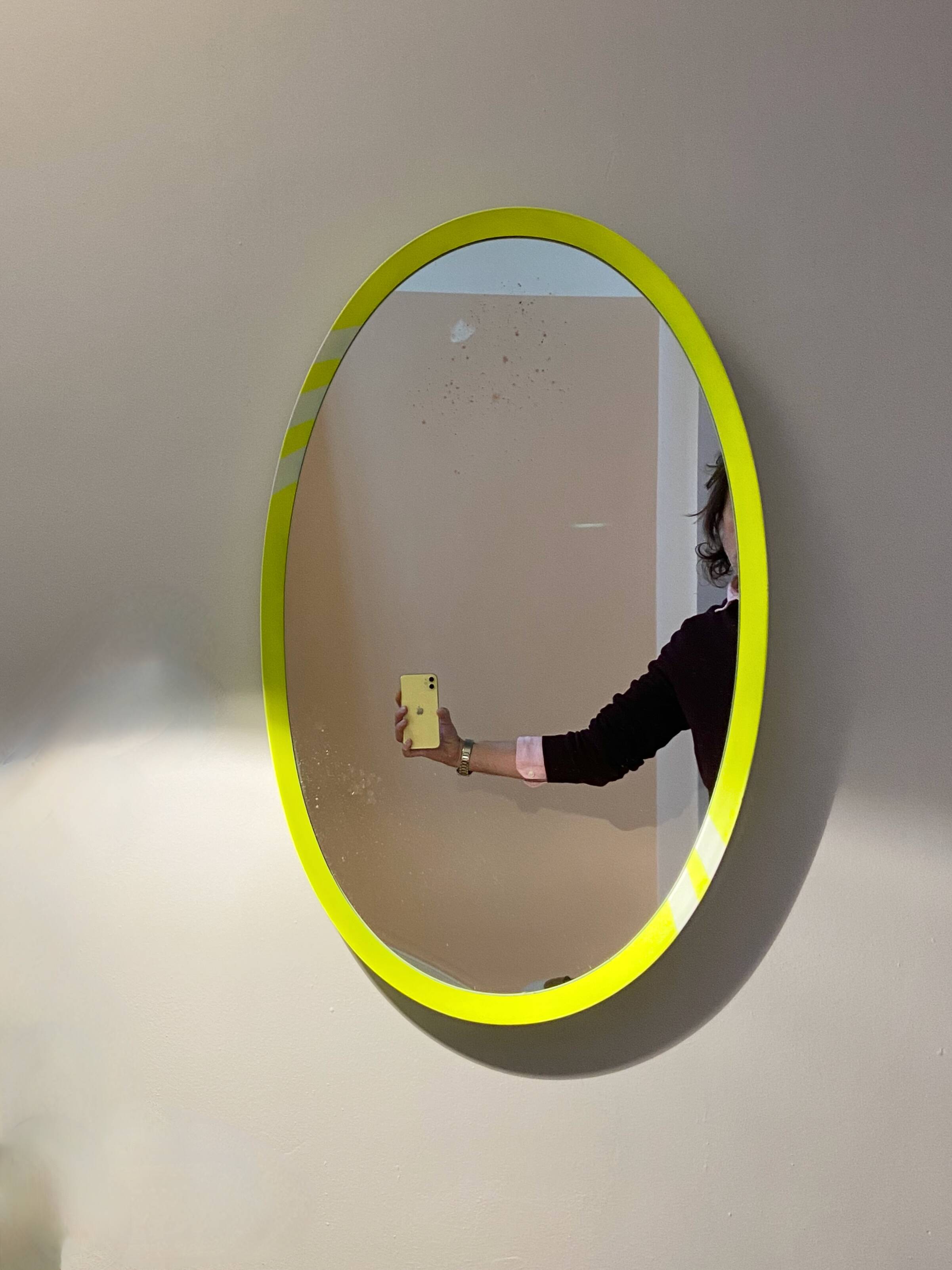 1970's oval wall mirror Schönbruch neon yellow