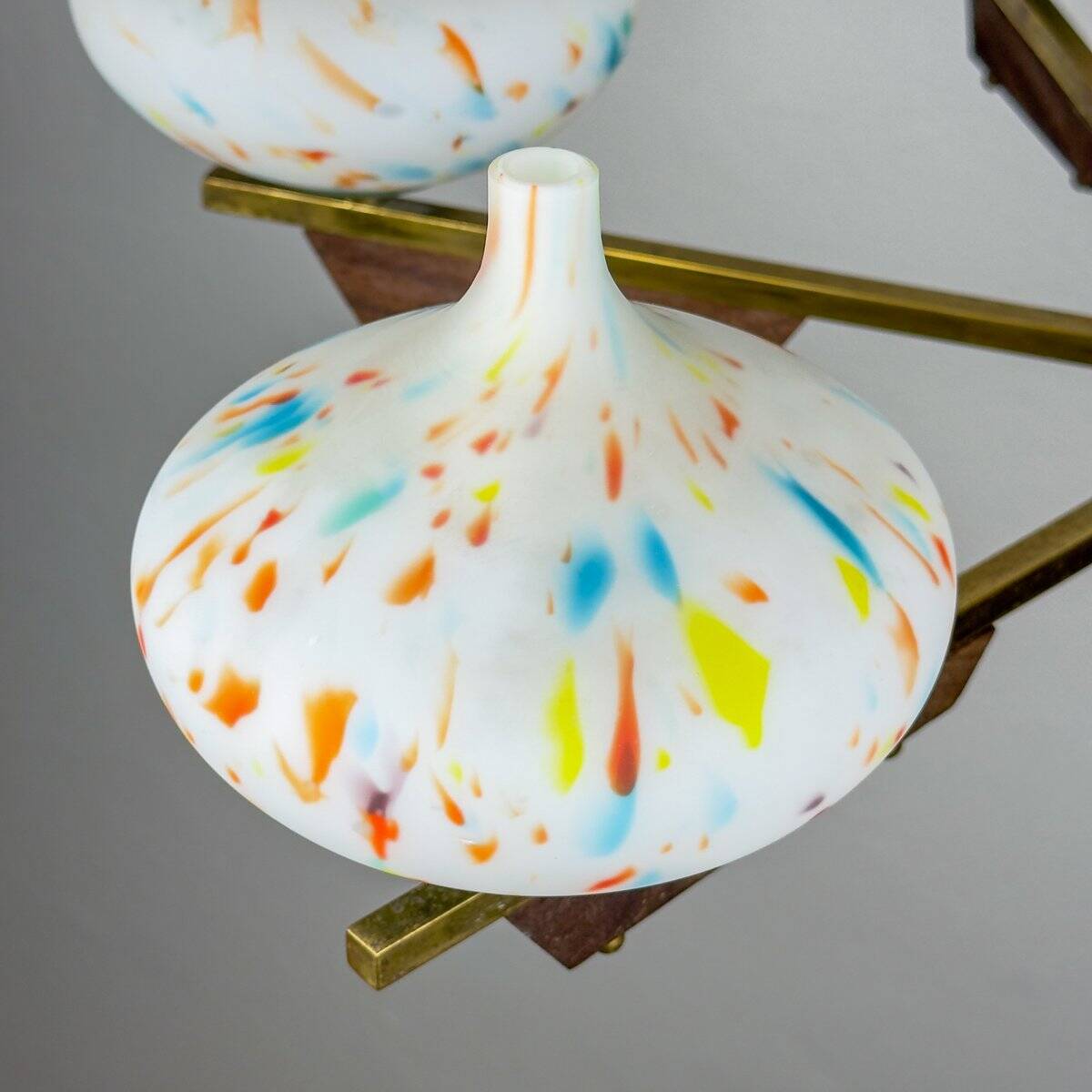Mid-century chandelier with teak and Murano glass by Stilnovo, Italy, 1950s.