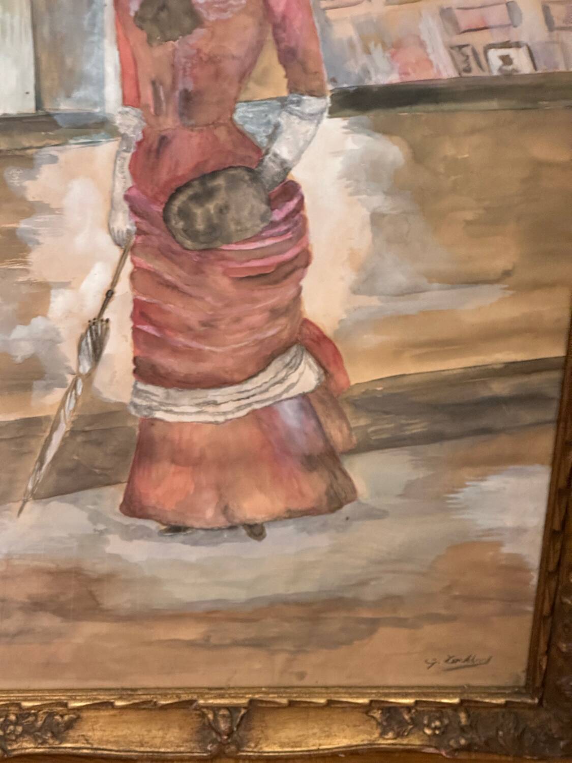 Large Framed Watercolor - An Elegant Woman - Signed 1900s