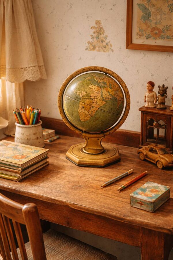 Globe vintage 1920 terrestre mappemonde métal USA - 25 cm