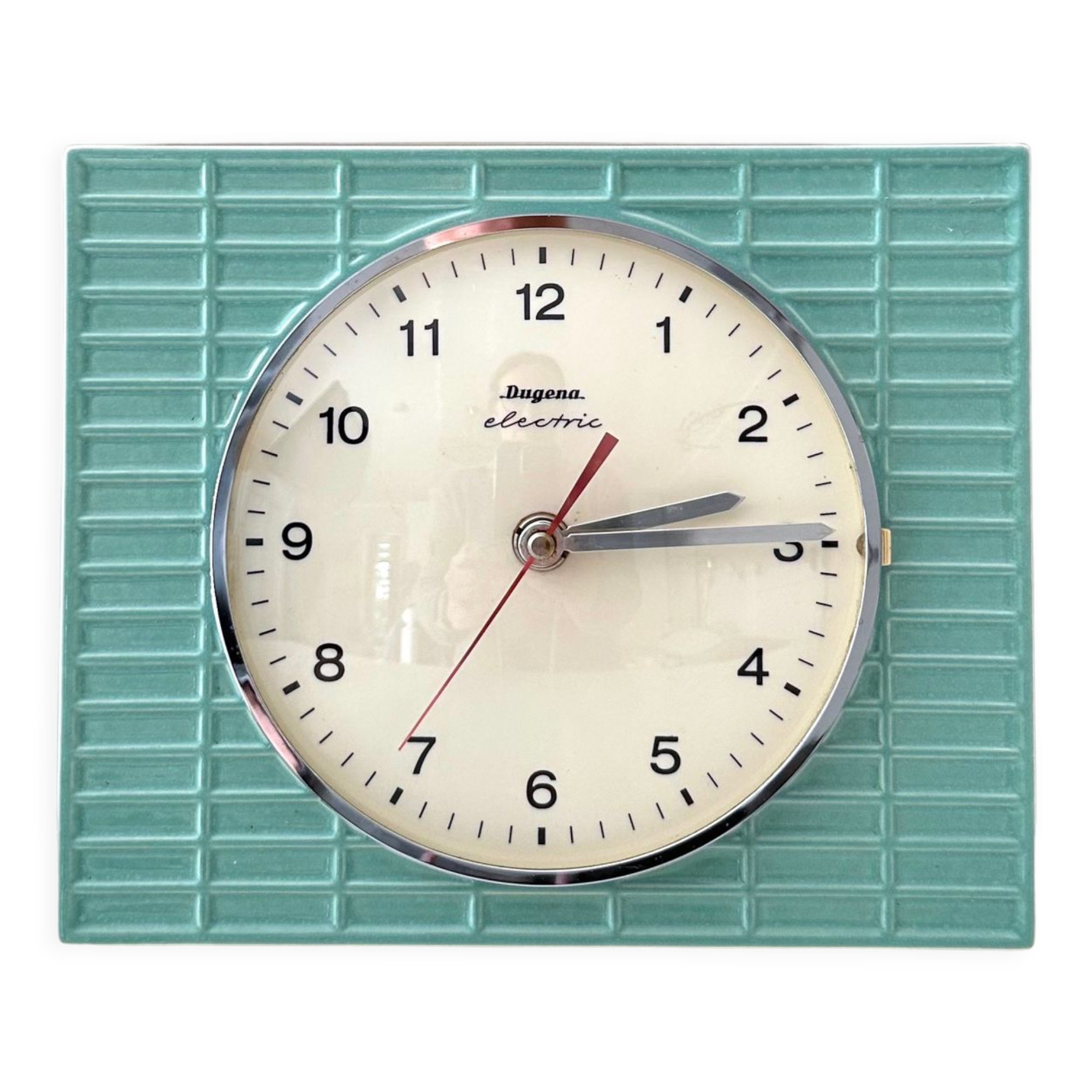 Vintage dugena wall clock, ceramic clock, pastel green, mid century clock