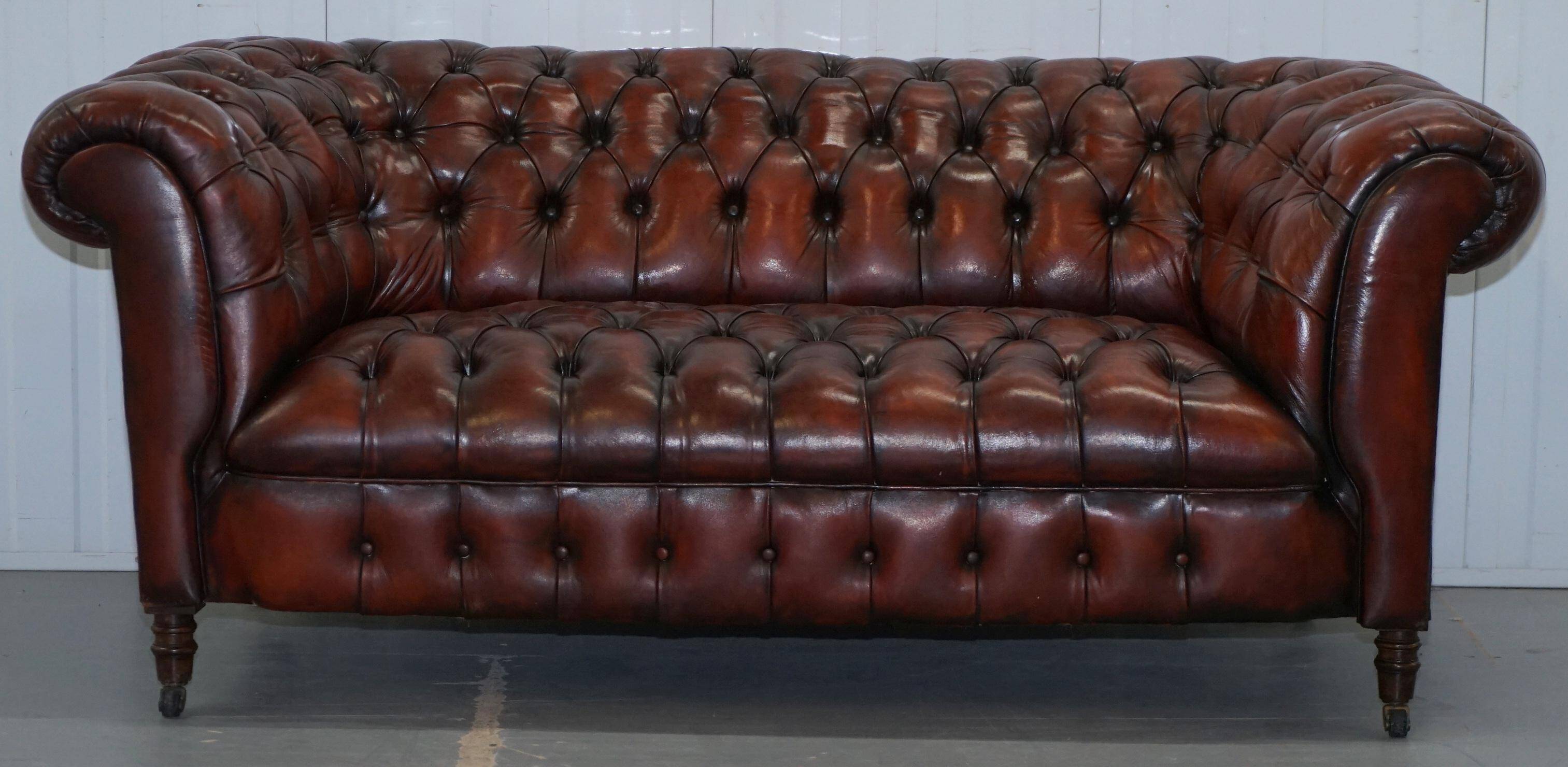 Small Victorian leather Chesterfield sofa