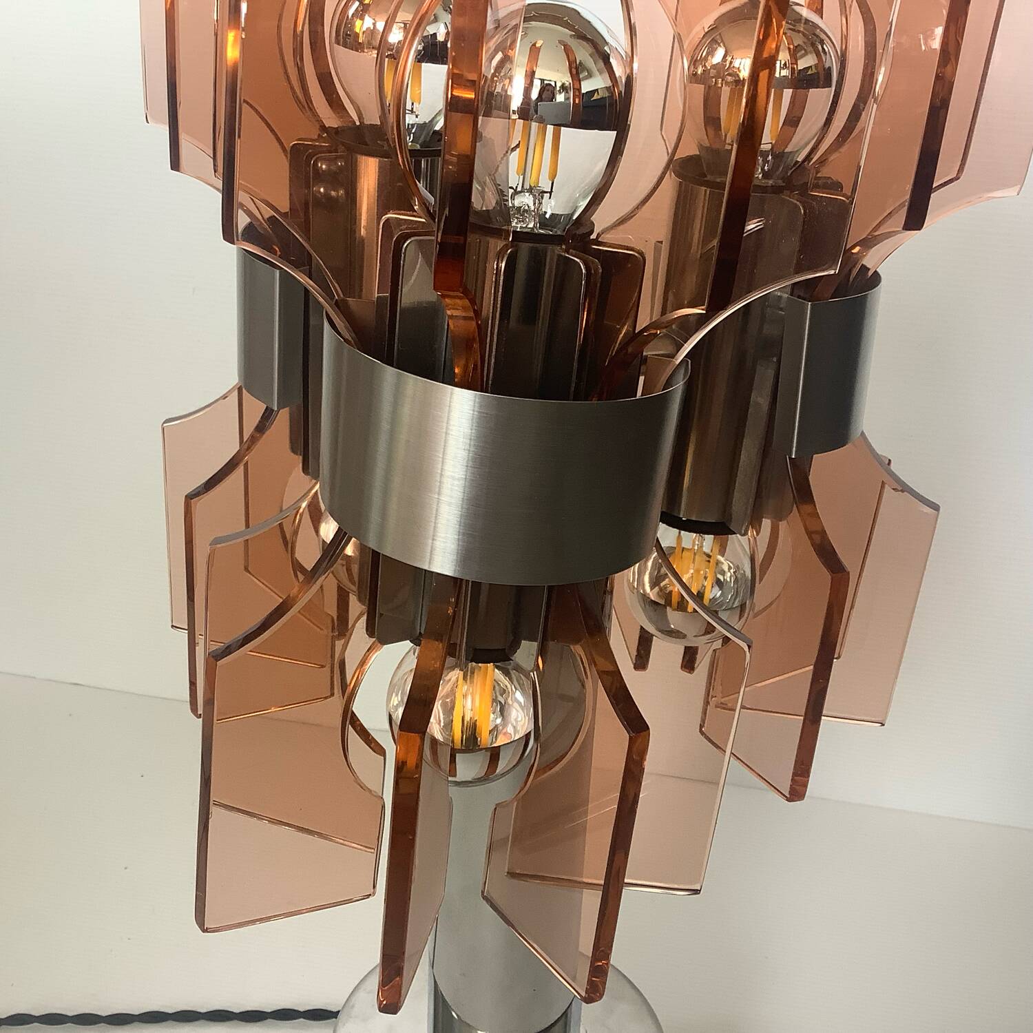 Lamp veca fontana arte smoked glass pink orange vintage 60.s rare