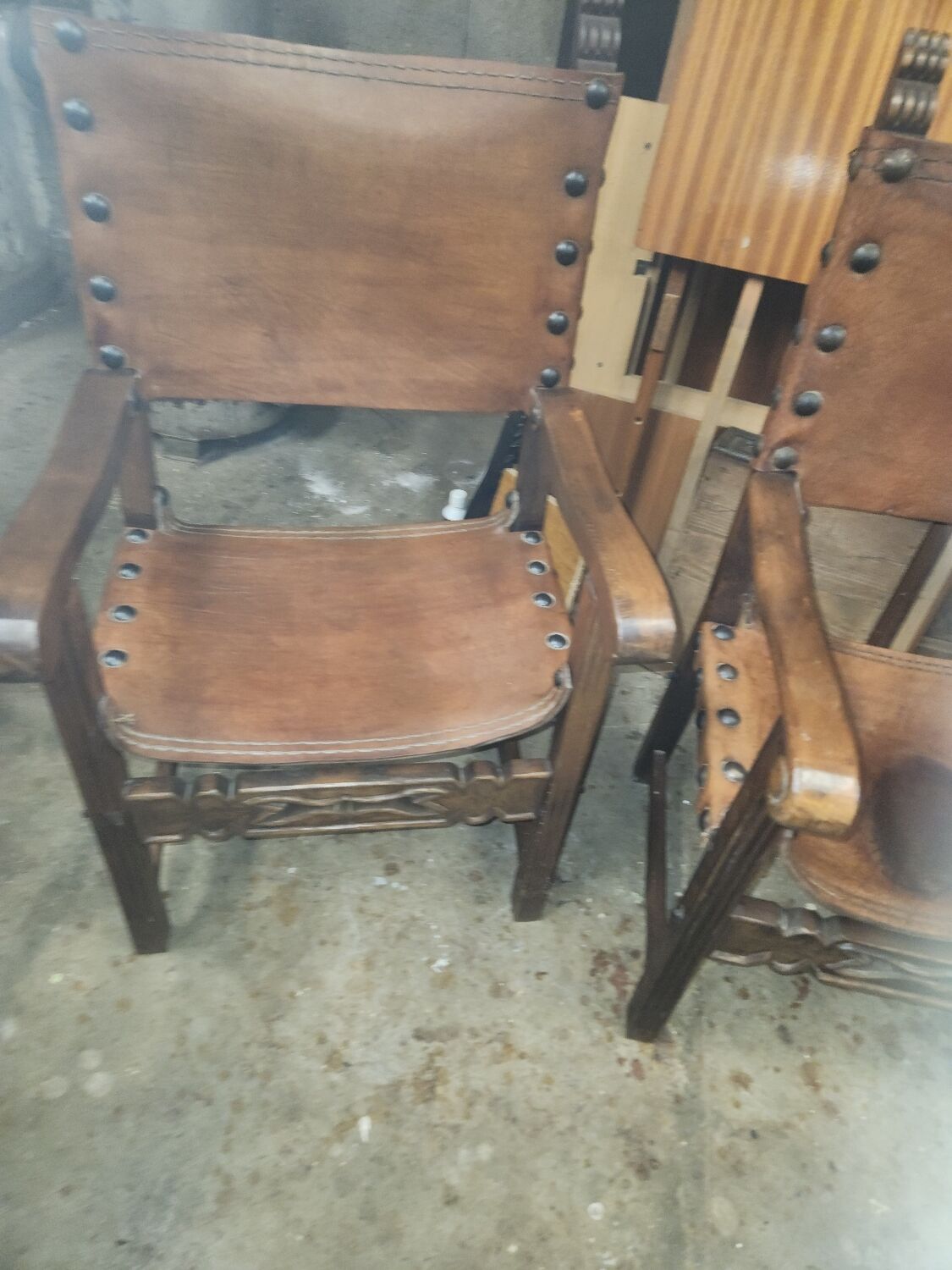 Pair of leather armchairs 19th century