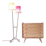 Renovated vintage chest of drawers with compass legs in light gilded wood, 1950-1960