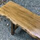 Pair of brutalist benches in solid blond elm by Aranjou, France, 1970s
