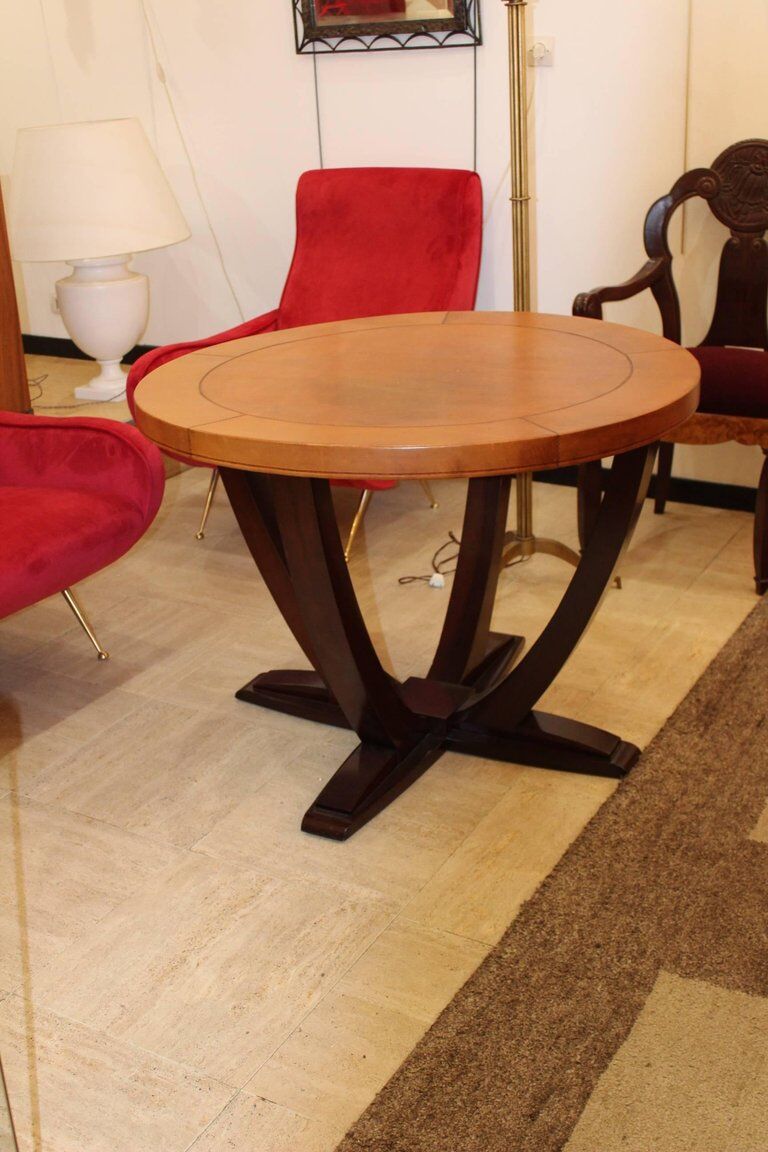 Table art deco rosewood and leather France around 1930