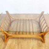 Glass and rattan coffee table