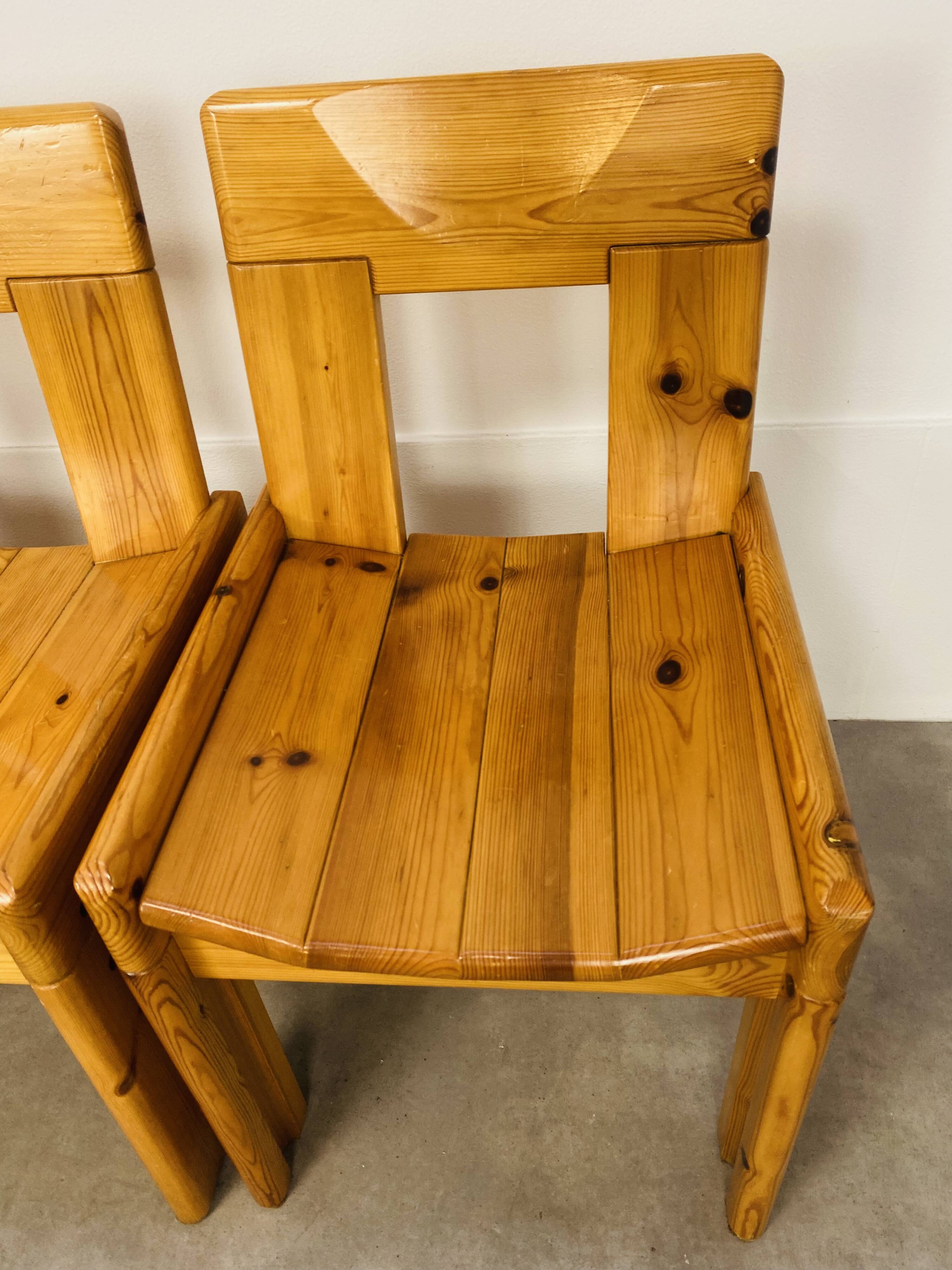 4 brutalist chairs by Silvio Coppola for Roche Bobois, solid pine