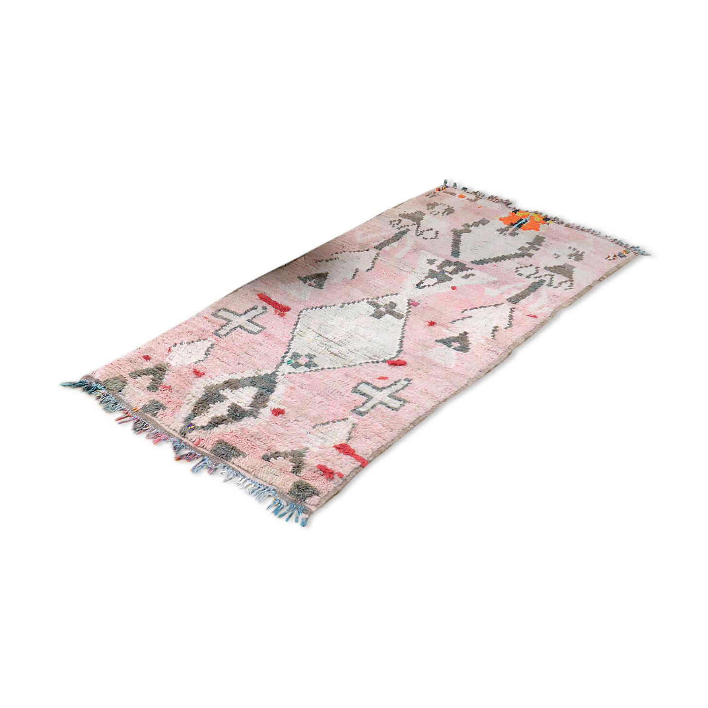 Vintage moroccan boujad rug, original pink pastel toned berber