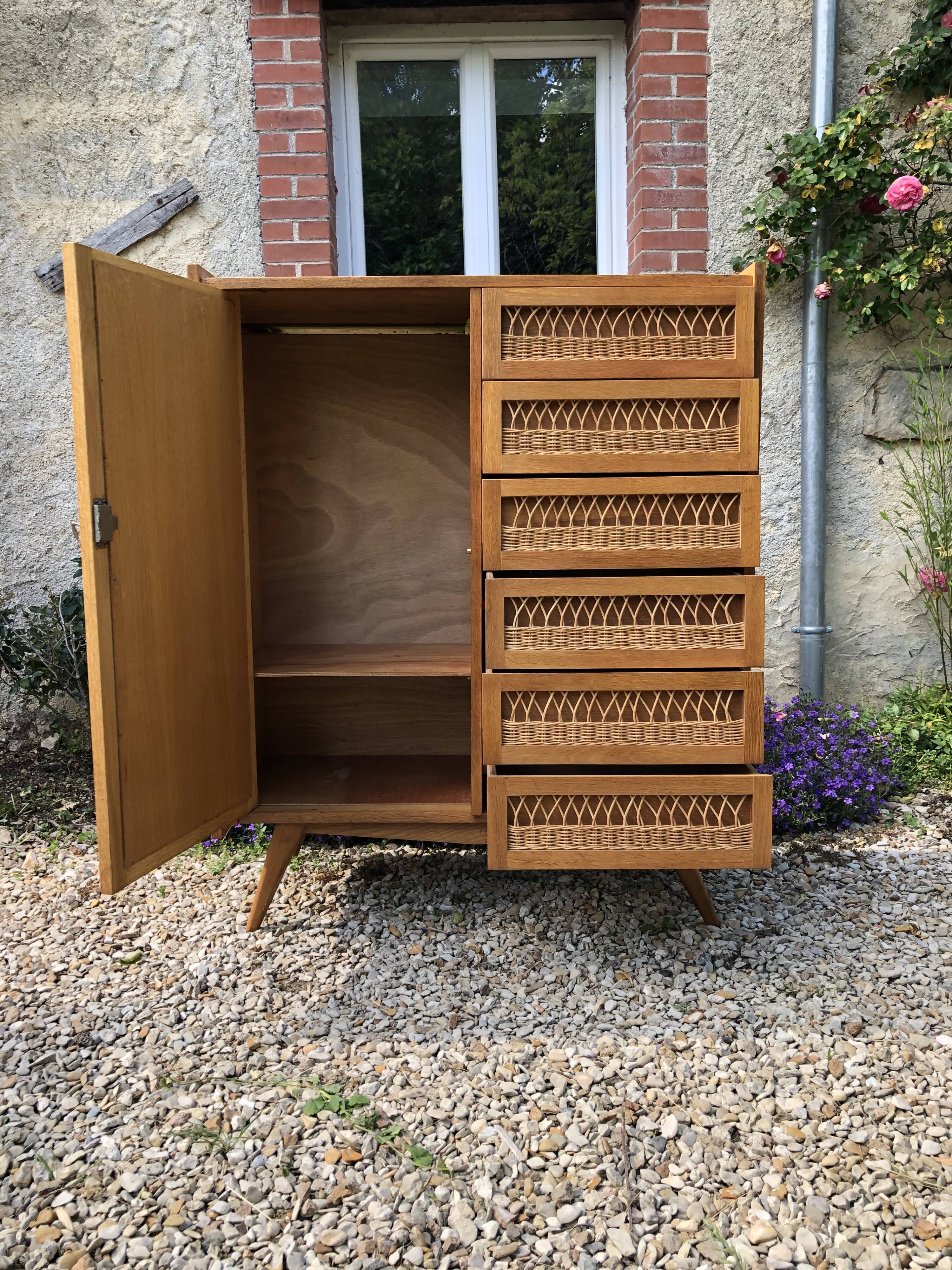 Chest of drawers in vintage rattan 60s