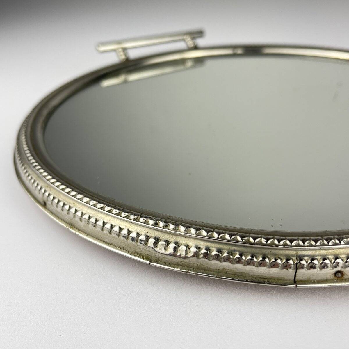 Vintage metal tray with mirror, Italy, 1970s