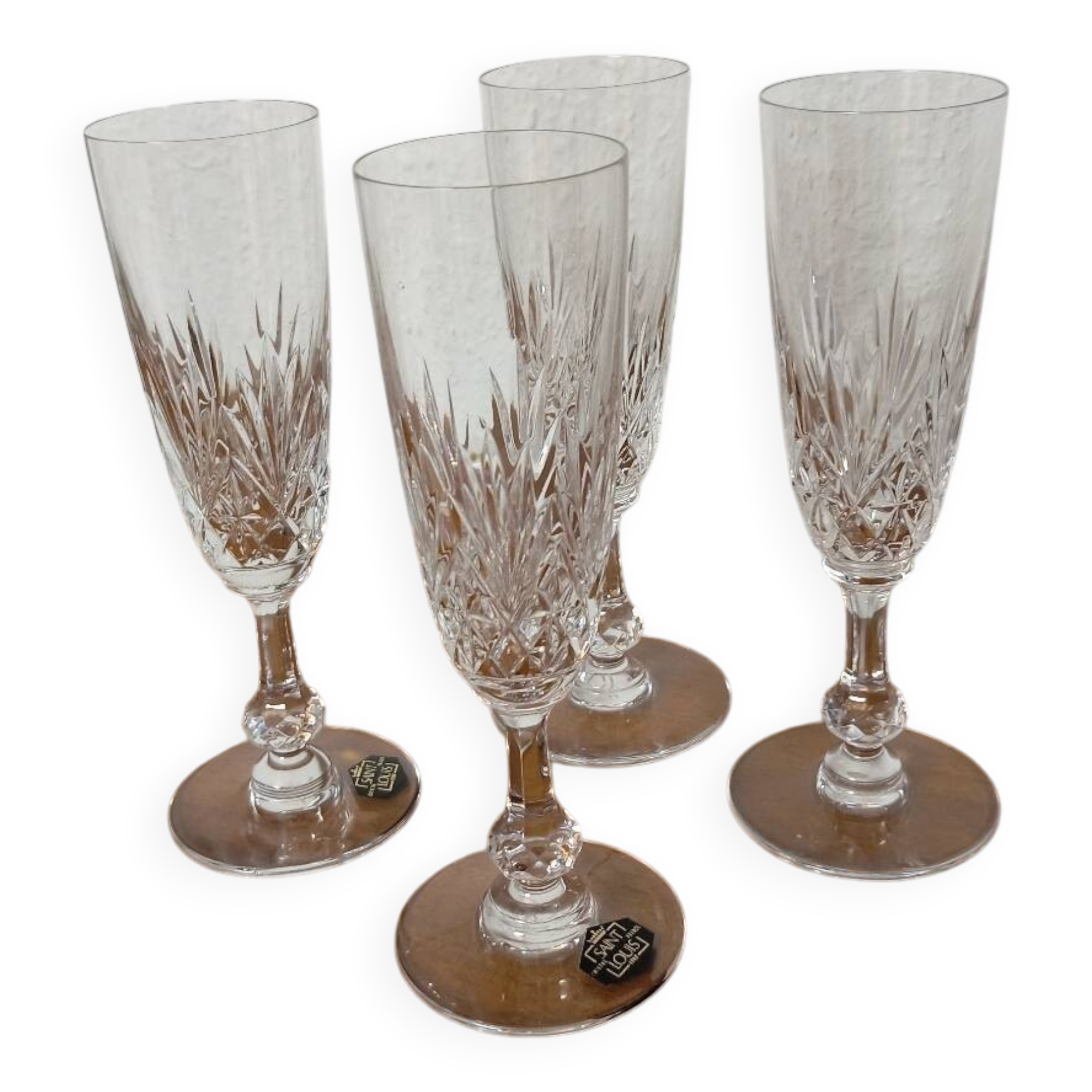 4 St Louis crystal champagne glasses, Massenet model - signed