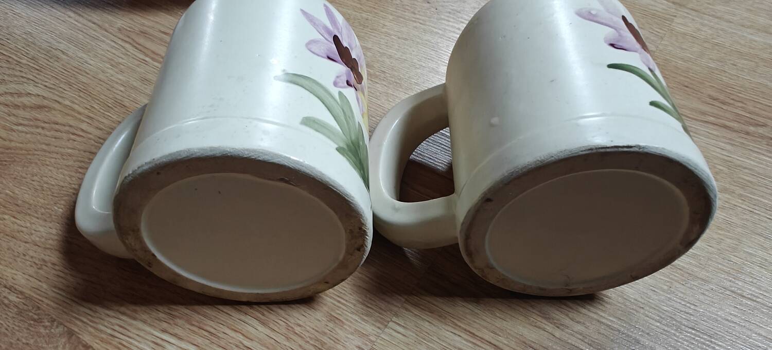 Vintage floral stoneware pitcher vase saucer and mug set