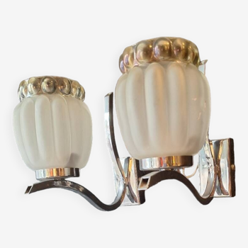 Pair of vintage glass and chrome wall lights