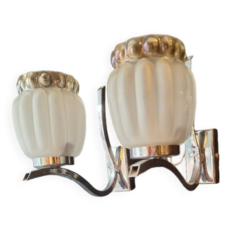 Pair of vintage glass and chrome wall lights