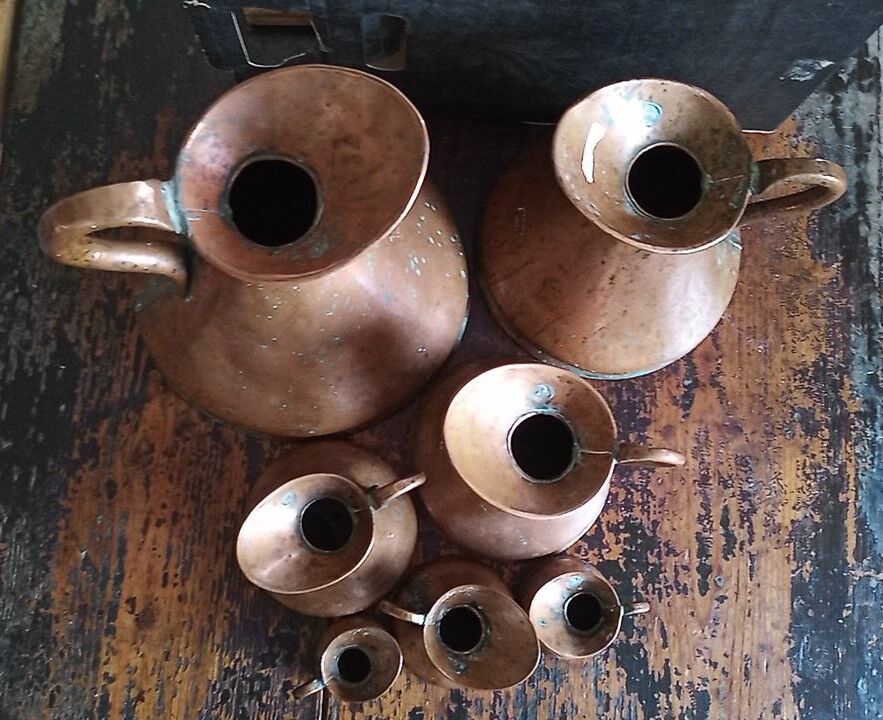 Measures "imperial" english copper 1/2 gill to 1 gallon / nineteenth century x 7pcs