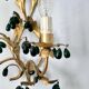 Lights, gold metal with green glass drops, Italy mid-1900s Regency.