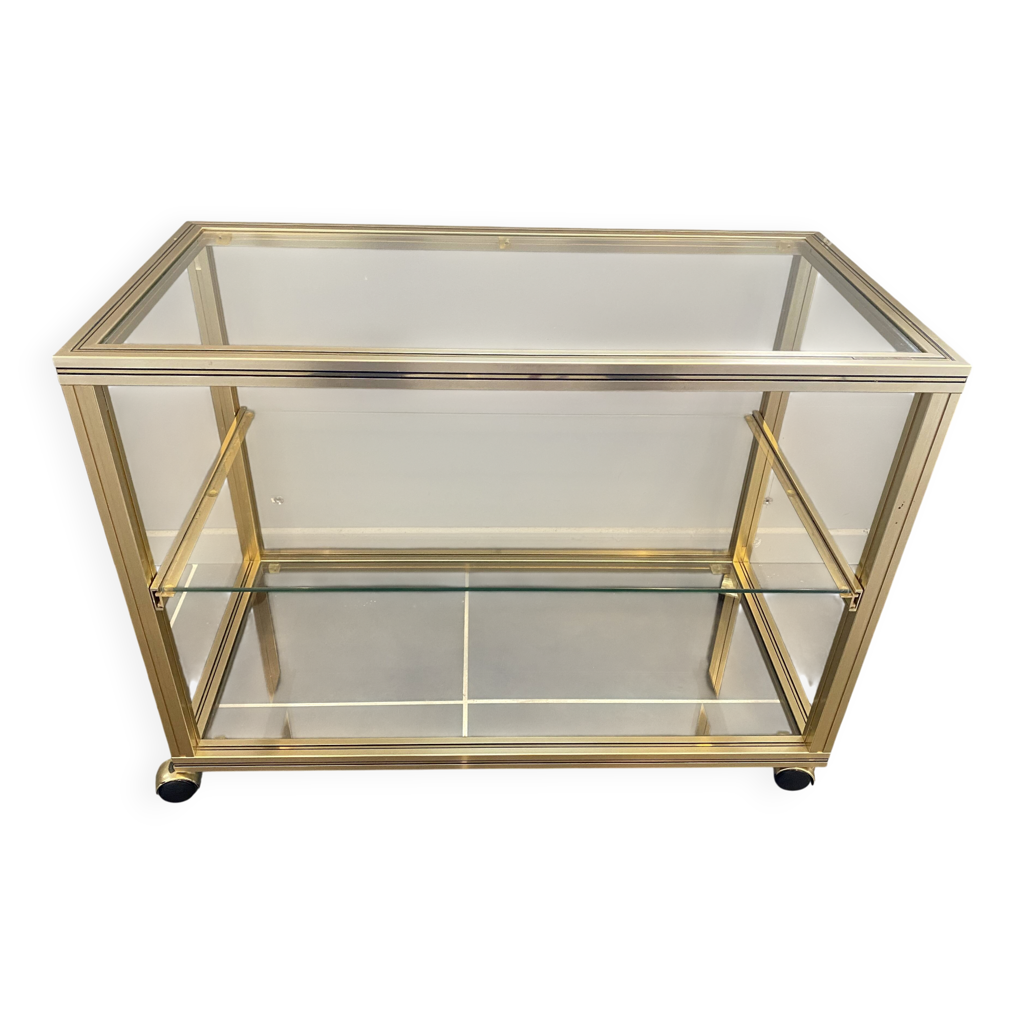Television storage unit hi-fi video metal gold glass Pierre Vandel Paris 1970