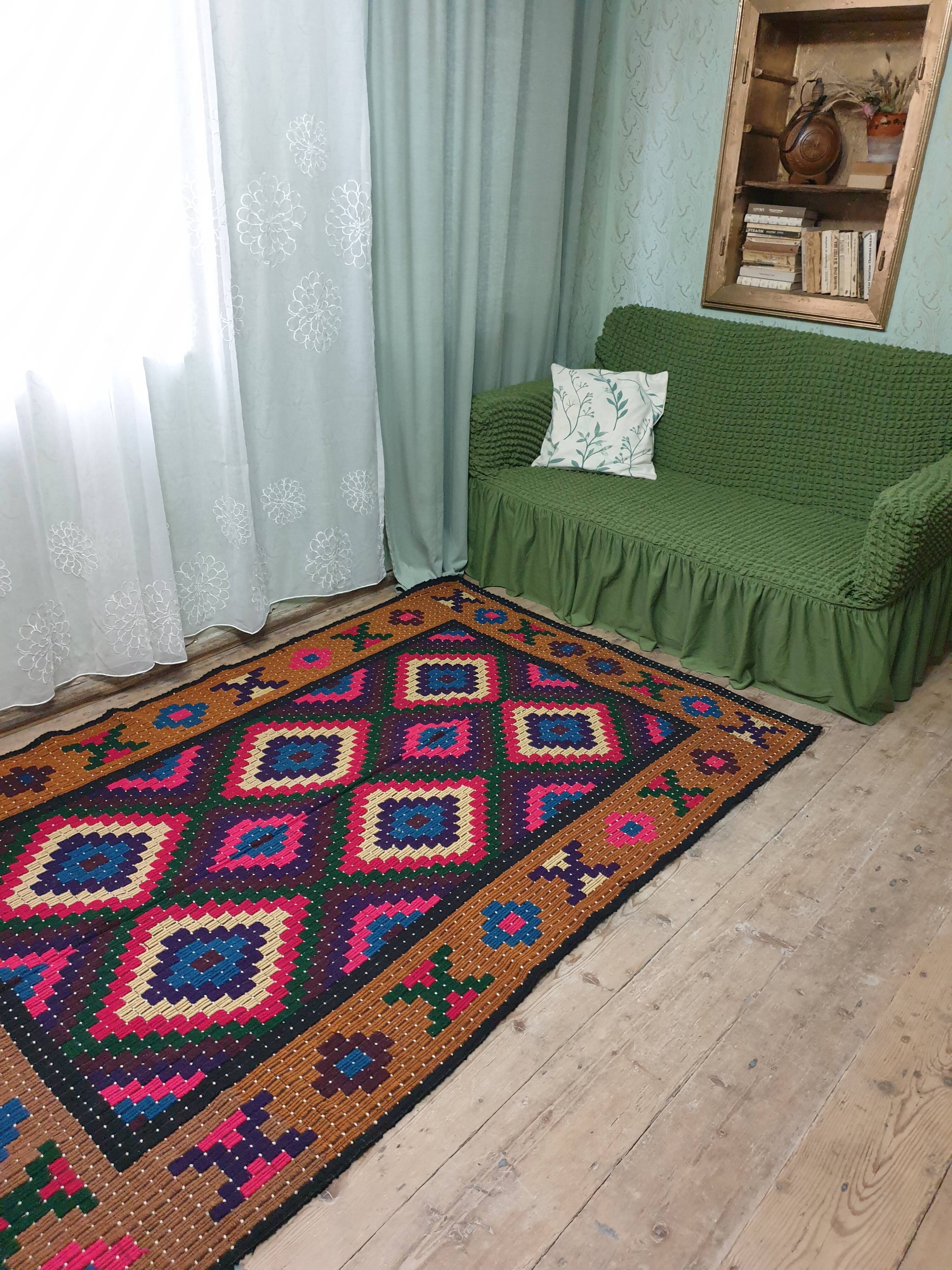 Handwoven vintage Romanian carpet 234x138cm