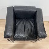 Black Leather LC2 Club Chair with Chromed Frame by Le Corbusier for Cassina, 1965