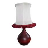 Lampe à poser pied bois massif, forme poire, abat jour tissu jersey - années 70