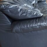 Gerard Guermonprez black leather sofa, cocooning sofa