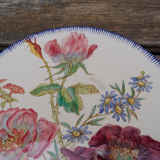 Large dish in faience Longchamp iron earth Flowers