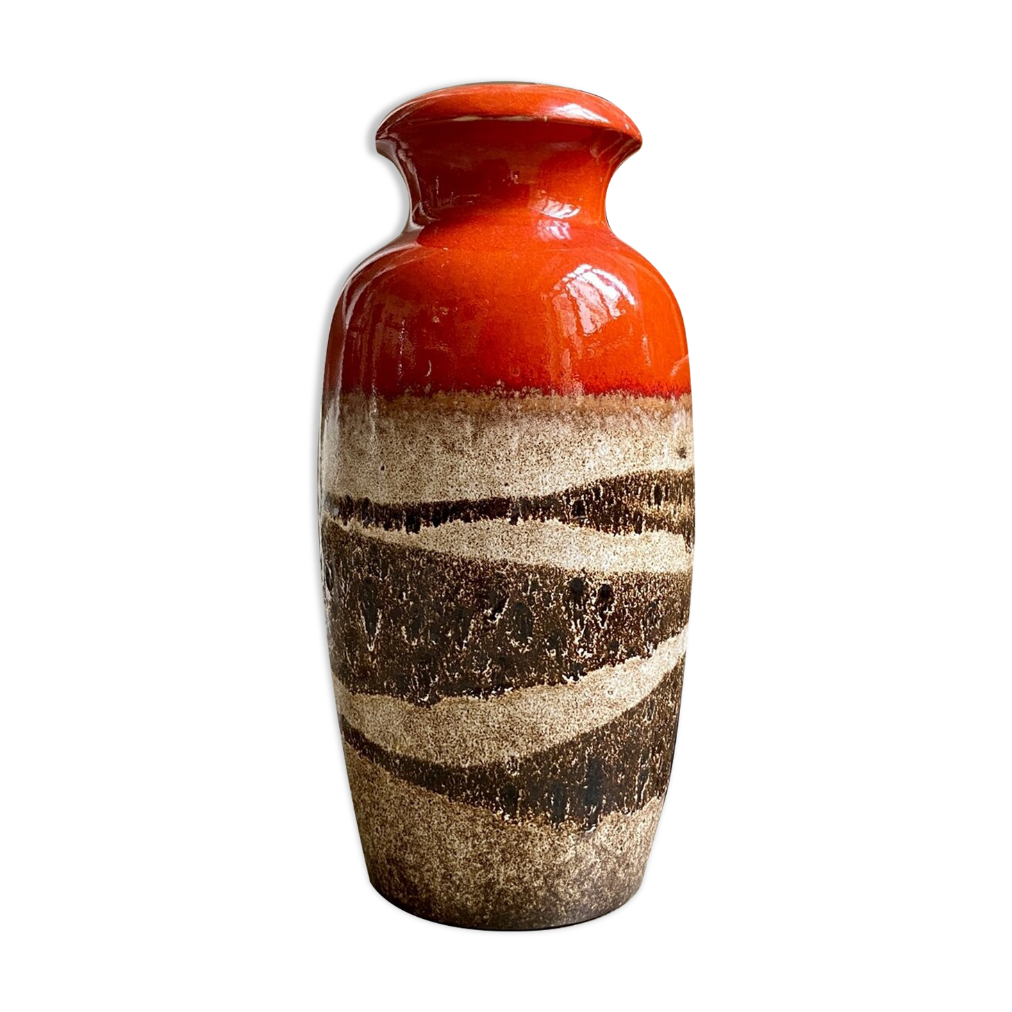 W. Germany vase in orange and beige glazed ceramic